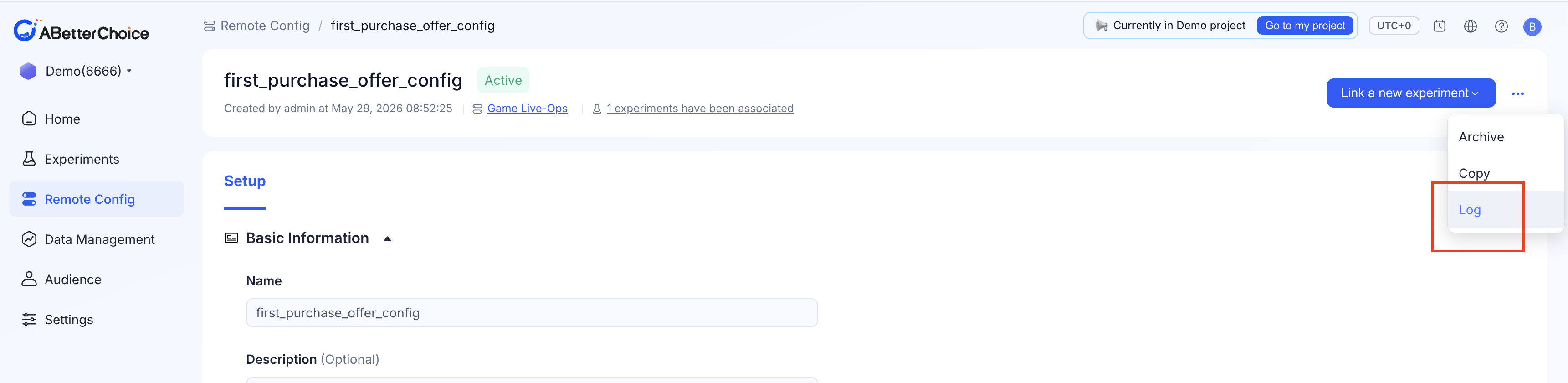 Remote Config audit log list