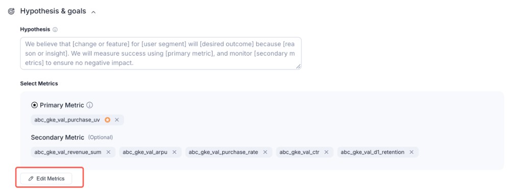 Target metrics configured for HTE