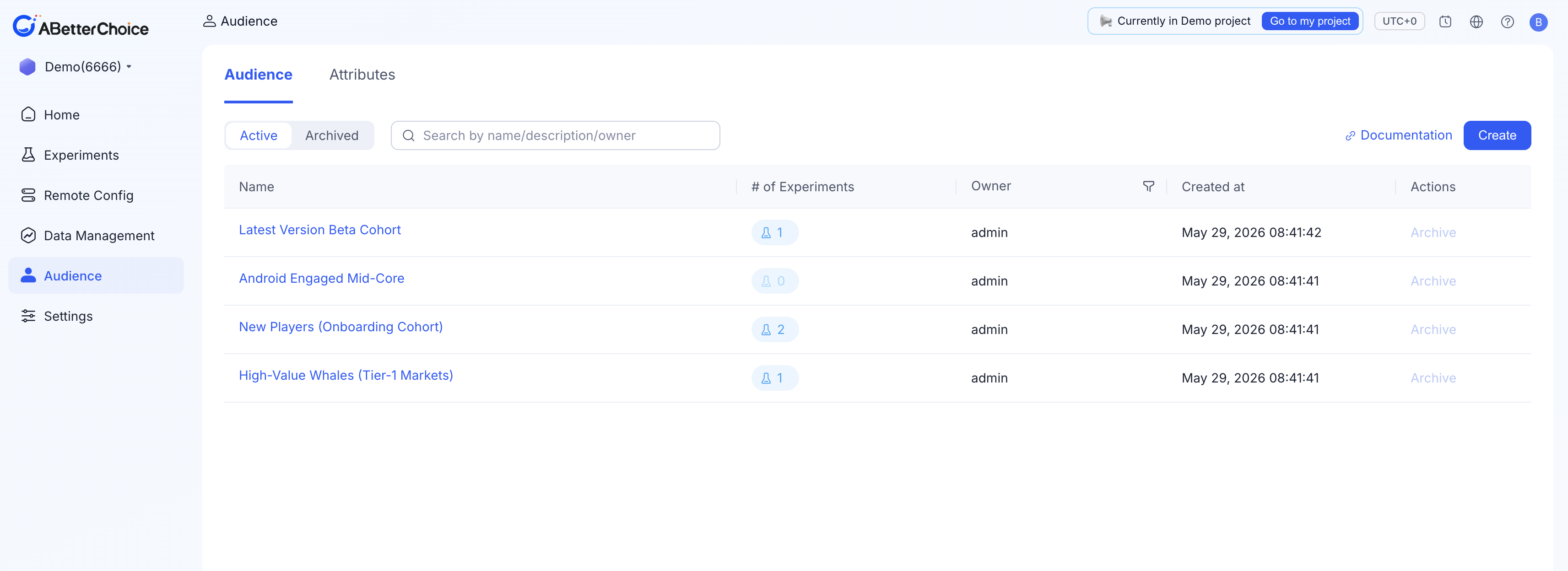 Audience management navigation