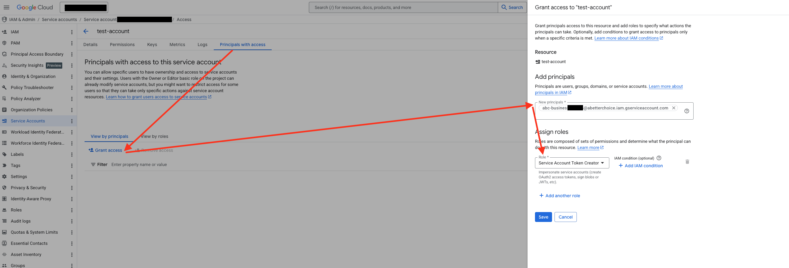 Grant the Service Account Token Creator role
