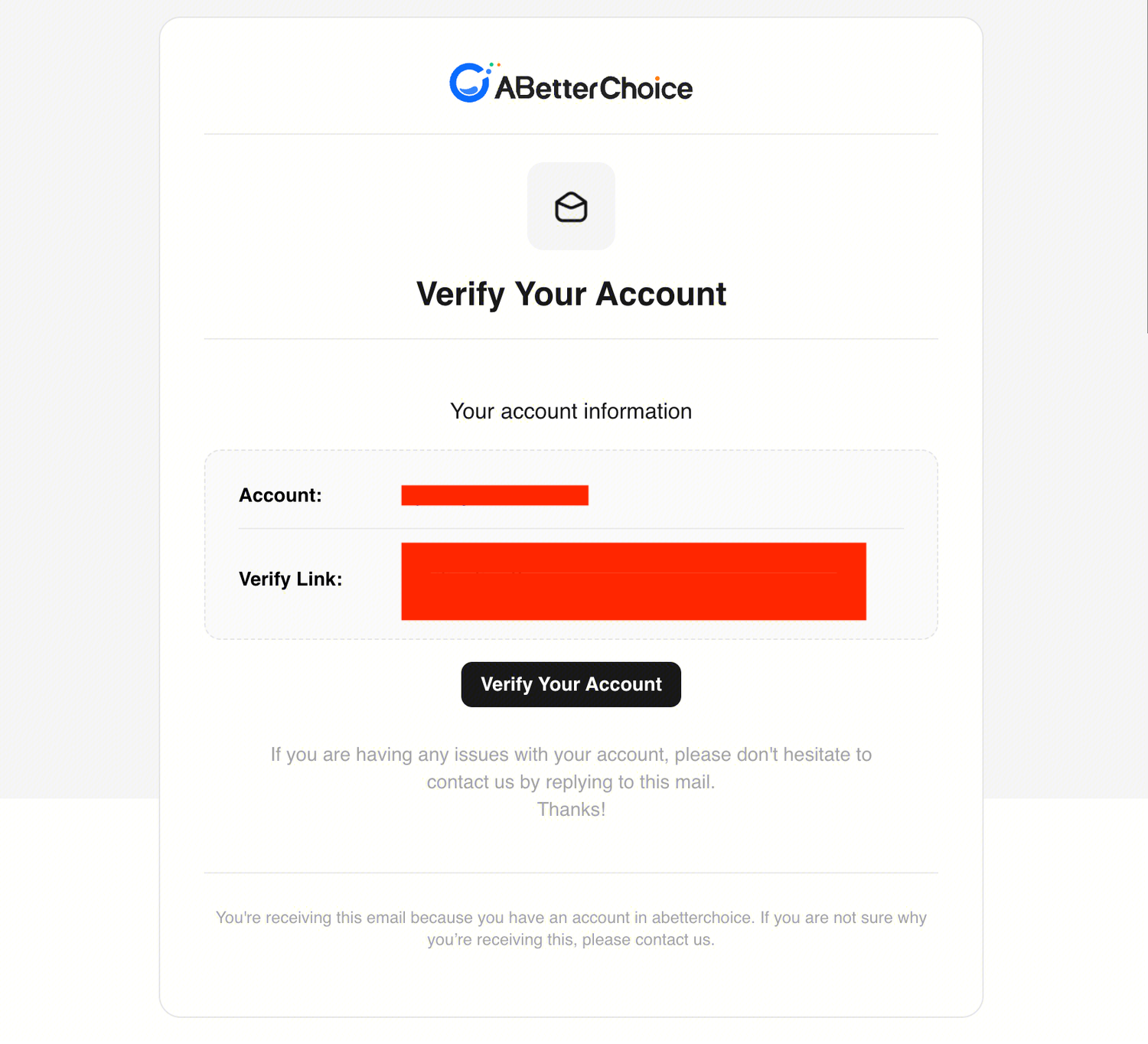 Verification email in inbox