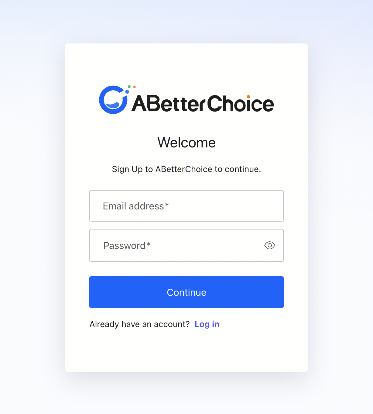 Registration email and password form