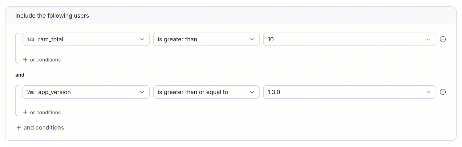 Audience rule example: version and device