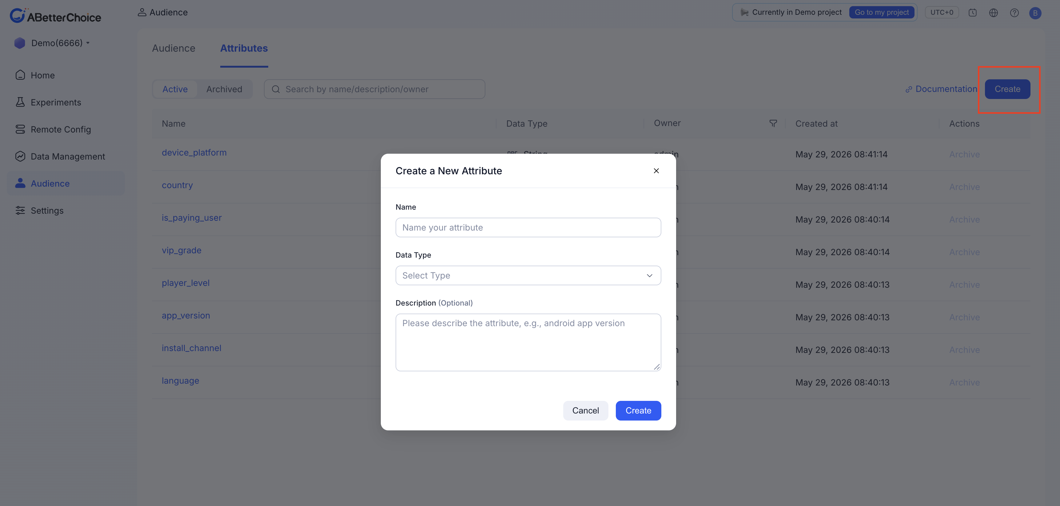 Create audience attribute